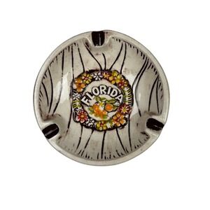 Vintage Florida Ashtray Treasure Craft USA Pottery Orange Blossom Souvenir 4.5in